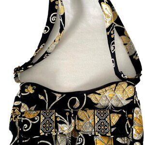 Vera Bradley 11" x 7" Crossbody Purse Black & Yellow & White Floral Paisley